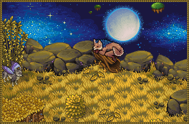 A wolf sleeping beneath the moon on the Windy Ledge.