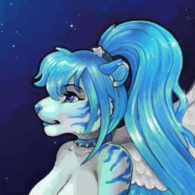 Tacoma the Tiger, a blue and white tigress gazing off into the stars.