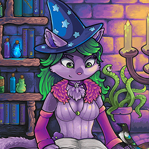 Emerey the Nekomata, ready to read you stories.